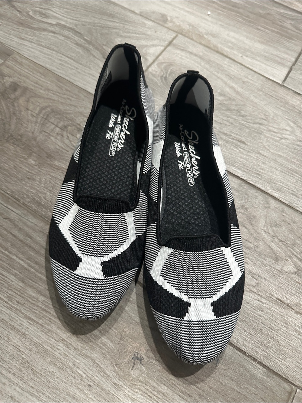 Skechers Black & White Slip-On Knit Loafers for women